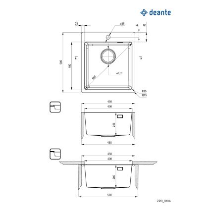 Chiuvetă de bucătărie Deante ZPO_010A OLFATO 50,5x45 cm oțel periat