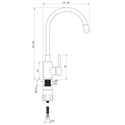 Chiuvetă de bucătărie Deante ZQJNN103 EVORA 50x50 cm + baterie de chiuvetă cu pipă flexibilă granit/negru