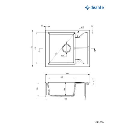 Chiuvetă de bucătărie Deante ZQN_G11A ANDANTE 49x59 cm granit/grafit metalic