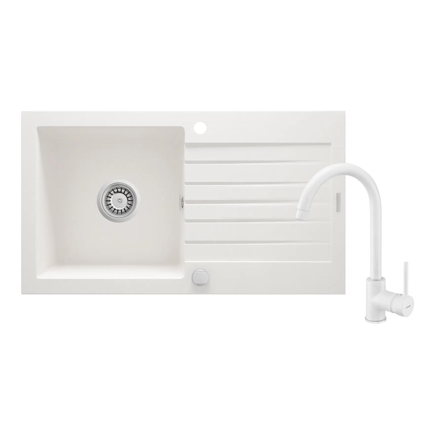 Chiuvetă de bucătărie Deante ZQZVA113 ZORBA 76x44 cm + baterie de chiuvetă granit/alabastru