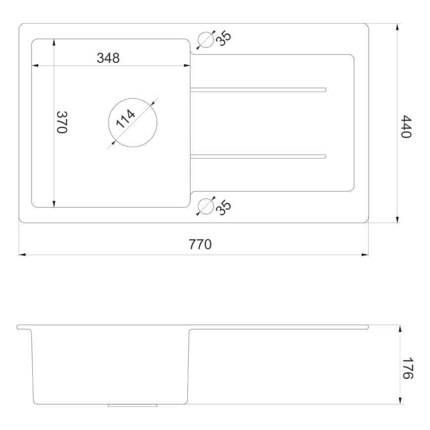 Chiuvetă de bucătărie Sapho, 77 x 44 cm, granit, negru