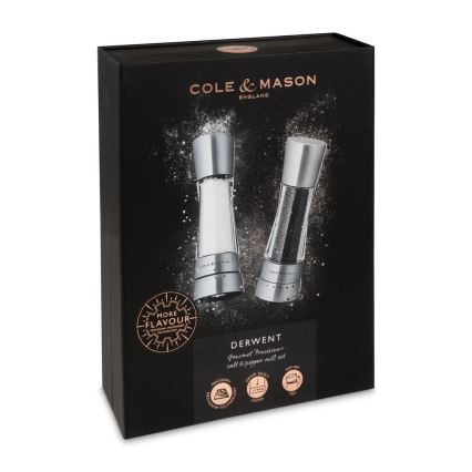 Cole&Mason - Set de râșnițe pentru sare și piper DERWENT, 2 bucăți, 19 cm, crom lucios