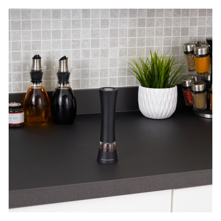 Cole&Mason - Râșniță electrică pentru sare sau piper BURFORD, 18 cm, negru, 4xAAA