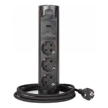 Coloană de prize pentru blat de birou 3x 230 V + USB-A + USB-C, negru