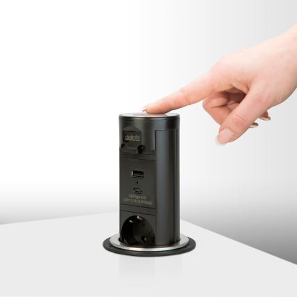 Coloană de prize pentru blat de birou 3x 230 V + USB-A + USB-C, negru