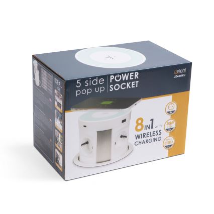 Coloană de prize pentru blat de masă cu încărcare wireless 4x230V + 2xUSB-A + 2xUSB-C albă