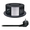 Coloană de prize pentru blat de masă cu încărcare wireless Qi 3x230V + 1xUSB-A + 1xUSB-C negru/argintiu