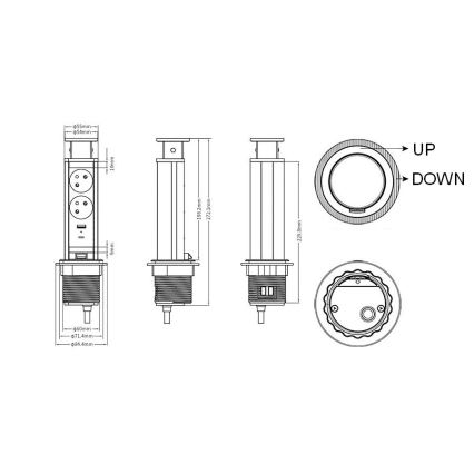 Coloană de prize pentru blatul biroului 2x230 V + USB-A + USB-C