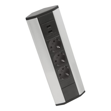 Coloană de prize pentru colț, 3x230 V + 2x USB-A, negru/argintiu