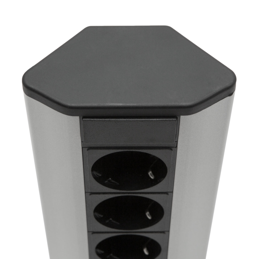 Coloană de prize pentru colț, 3x230 V + 2x USB-A, negru/argintiu