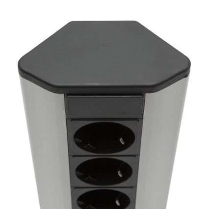 Coloană de prize pentru colț 4x230V + 2xUSB-A, negru/argintiu