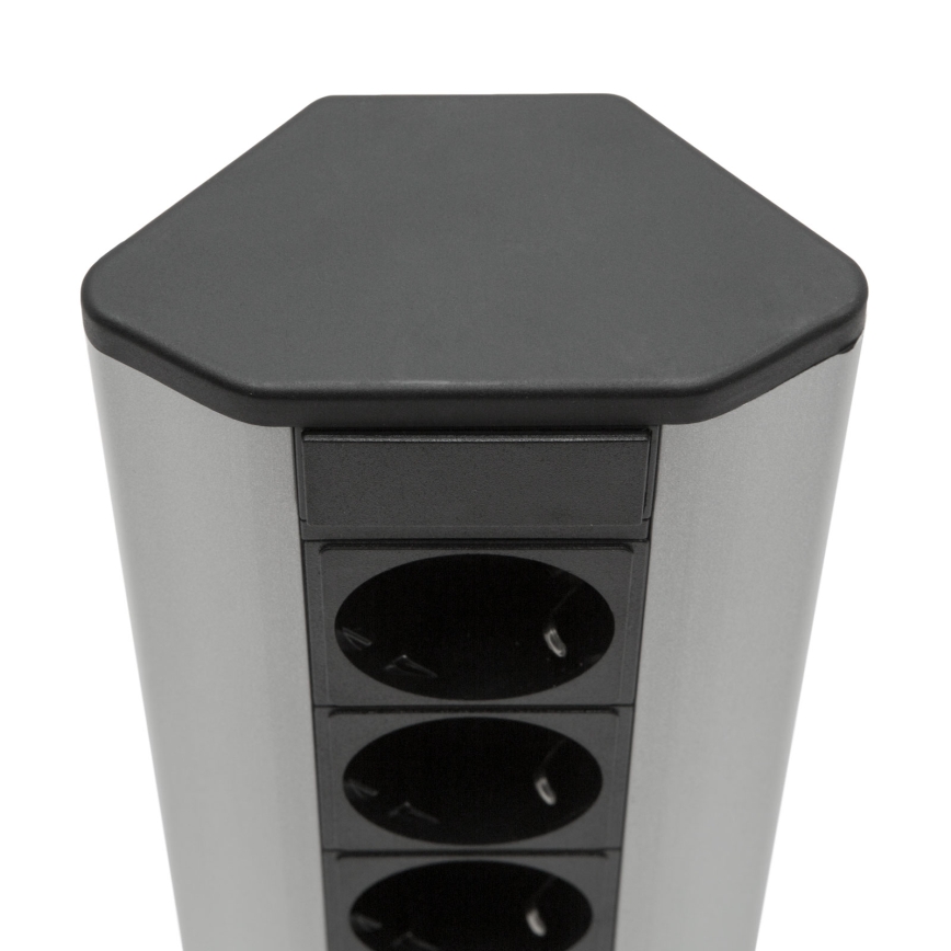 Coloană de prize pentru colț 4x230V + 2xUSB-A, negru/argintiu