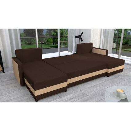 Colțar tapițat extensibil în U BRISTOL, reversibil, maro/bej