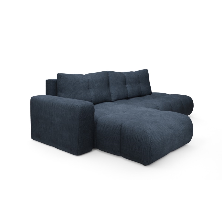 Colțar extensibil tapițat ALMADA, tip L, stânga, albastru, cu spațiu de depozitare