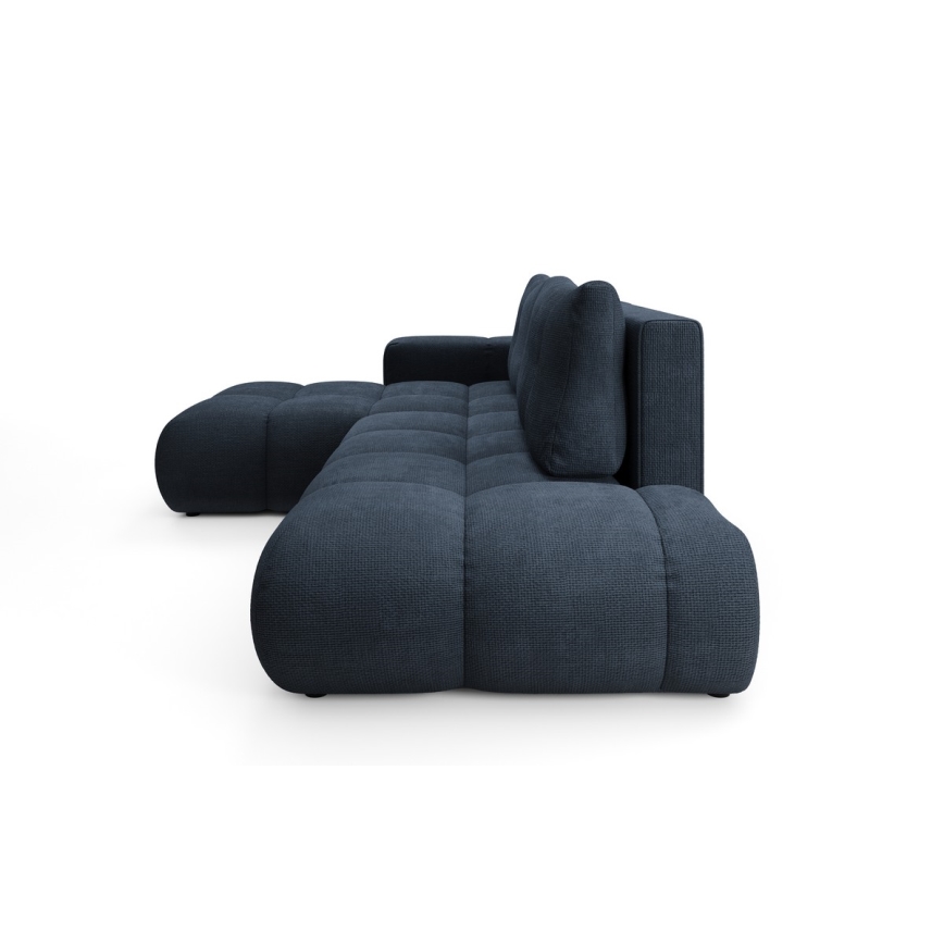 Colțar extensibil tapițat ALMADA, tip L, stânga, albastru, cu spațiu de depozitare