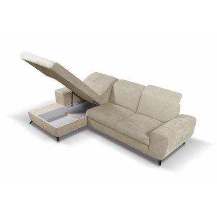 Colțar tapițat extensibil ALTA, formă L (orientare stânga), bej, cu spațiu de depozitare
