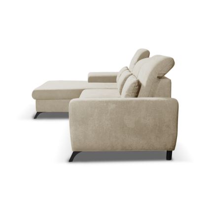 Colțar tapițat extensibil ALTA, formă L (orientare stânga), bej, cu spațiu de depozitare