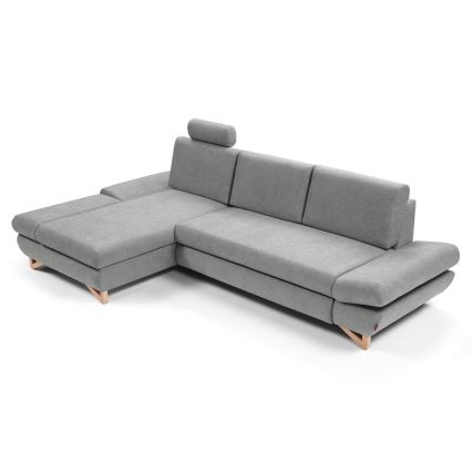 Colțar extensibil tapițat AVESTA, cu spațiu de depozitare, L, stânga, gri