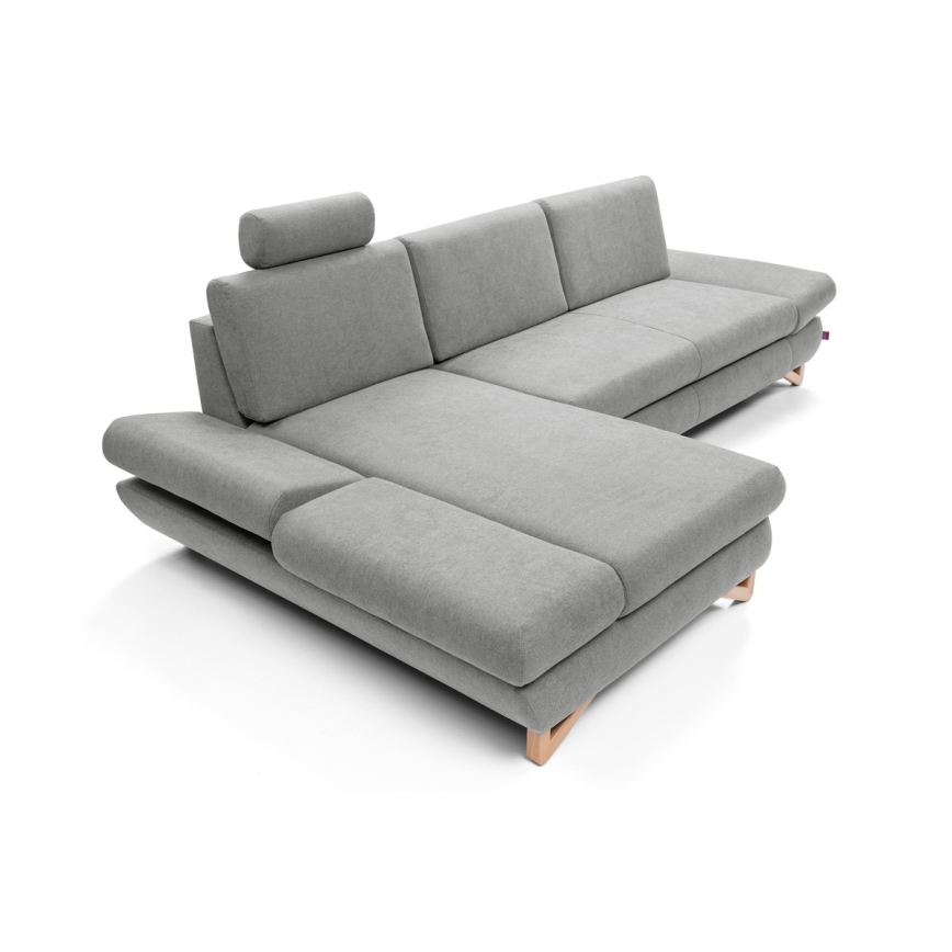 Colțar extensibil tapițat AVESTA, cu spațiu de depozitare, L, stânga, gri