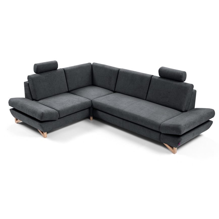 Colțar extensibil tapițat AVESTA în formă de L, varianta stânga, cu spațiu de depozitare, antracit