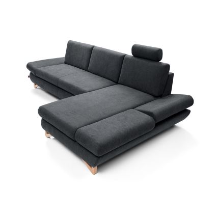 Colțar extensibil tapițat AVESTA, în formă de L, cu spațiu de depozitare, pe partea dreaptă, antracit