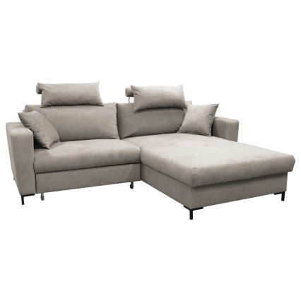 Colțar extensibil HORTA, în formă de L, cu spațiu de depozitare, pe partea dreaptă, gri