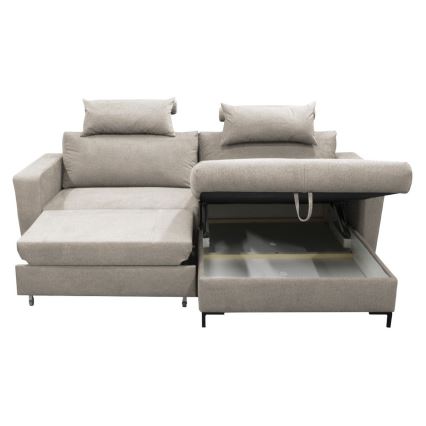 Colțar extensibil HORTA, în formă de L, cu spațiu de depozitare, pe partea dreaptă, gri