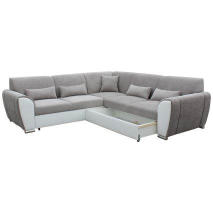 Colțar extensibil în formă de L cu spațiu de depozitare VISEU, partea dreaptă, gri/alb