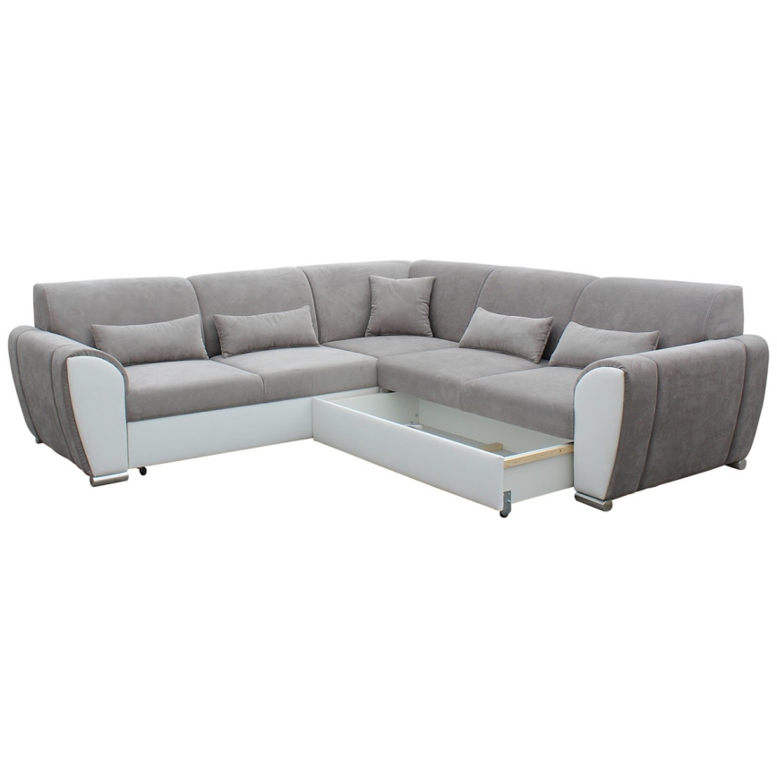 Colțar extensibil în formă de L cu spațiu de depozitare VISEU, partea dreaptă, gri/alb