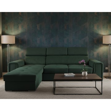 Colțar extensibil în L cu spațiu de depozitare SALVADA, verde