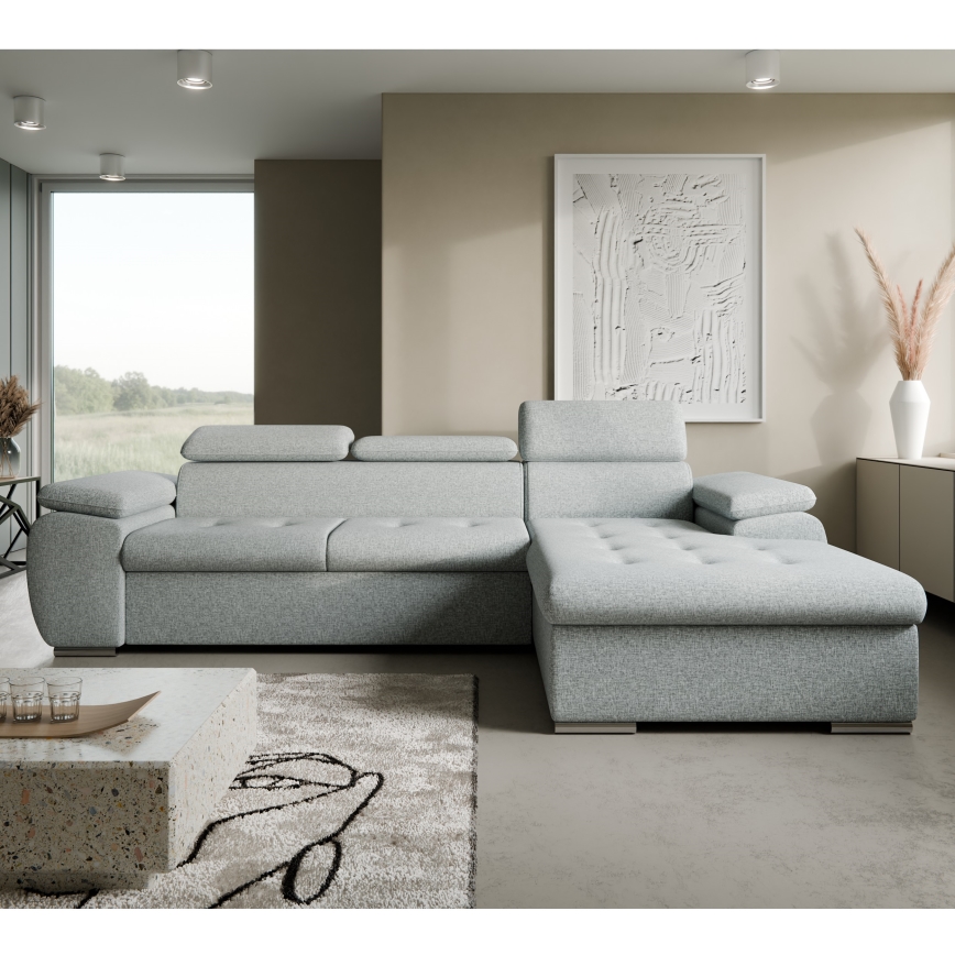 Colțar extensibil în L PADUA, cu spațiu de depozitare, gri, pe partea dreaptă