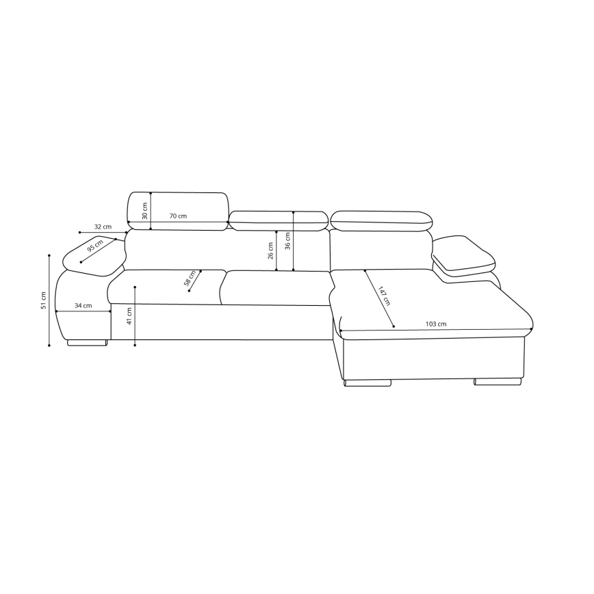Colțar extensibil în L PADUA, cu spațiu de depozitare, gri, pe partea dreaptă