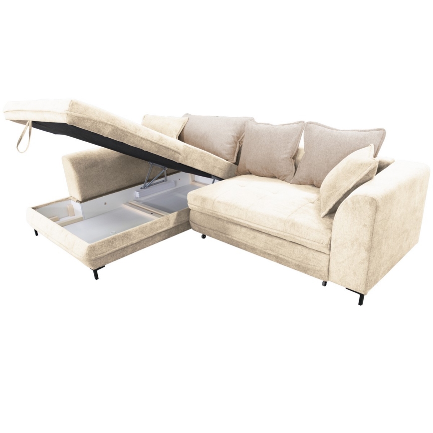 Colțar extensibil LAGOA, cu spațiu de depozitare, în formă de L, stânga, bej/maro