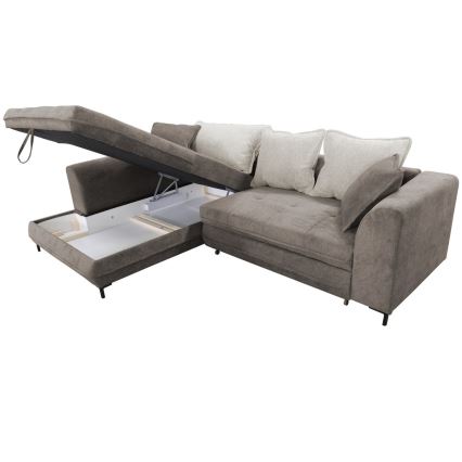 Colțar extensibil LAGOA, în L, cu spațiu de depozitare, pe partea stângă, taupe/gri