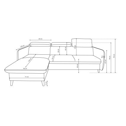 Colțar extensibil NISA, în formă de L, cu spațiu de depozitare, gri, orientare stânga