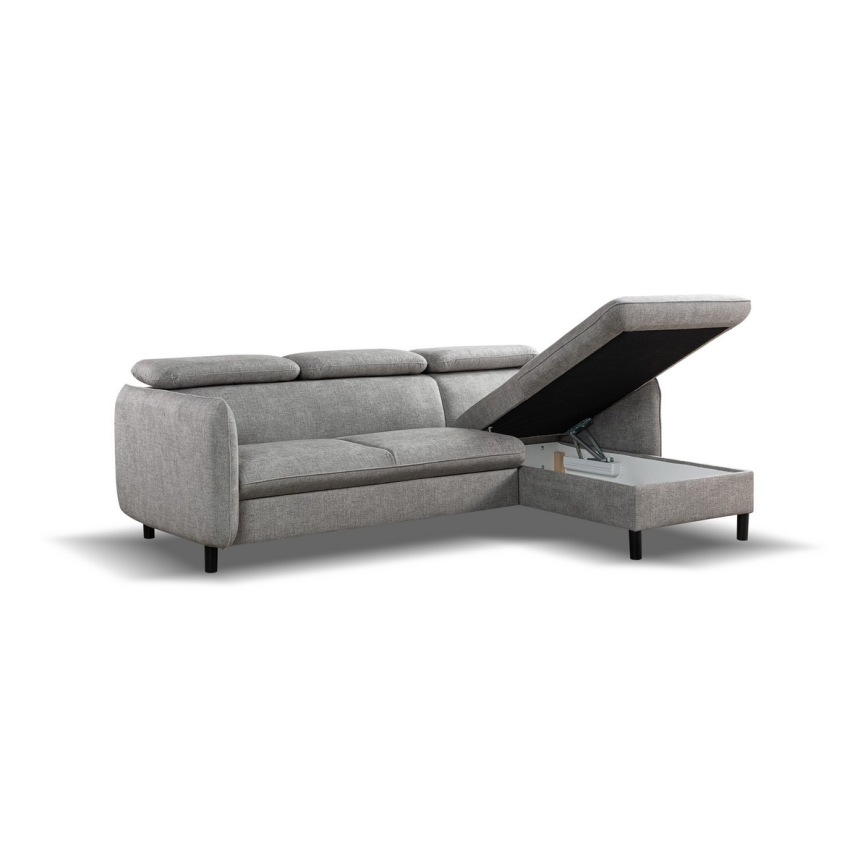 Colțar extensibil NISA, în formă de L, cu spațiu de depozitare, gri, pe partea dreaptă