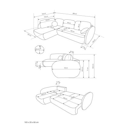 Colțar extensibil OLBIA în L, stânga, bej, cu spațiu de depozitare