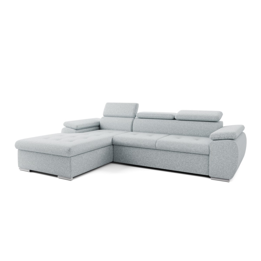 Colțar extensibil PADUA în L, gri, cu spațiu de depozitare, pe stânga