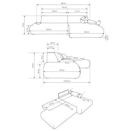 Colțar extensibil PRATO, cu spațiu de depozitare, în formă de L (orientare stânga), bej