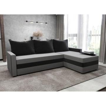 Colțar extensibil reversibil BRISTOL, tapițat, în formă de L, gri/negru