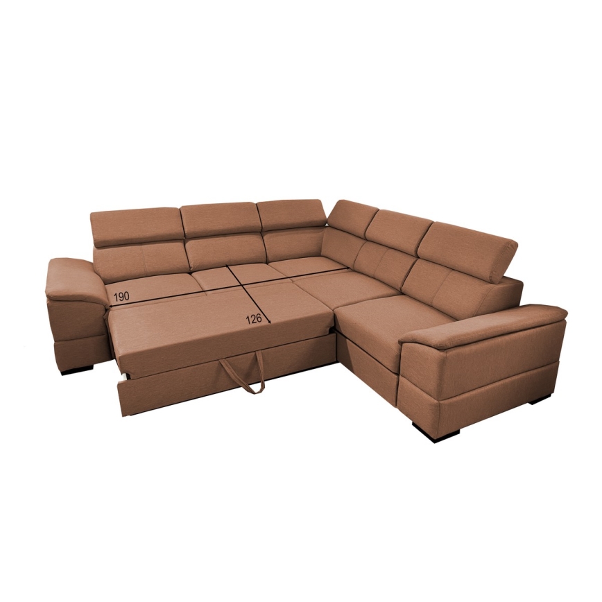 Colțar extensibil universal GRANADA cu spațiu de depozitare, maro