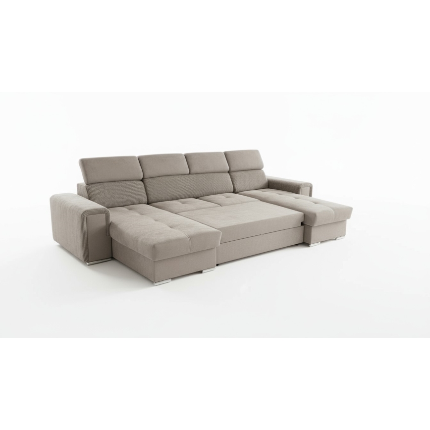 Canapea extensibilă SALVADA, colț universal în U, cu spațiu de depozitare, bej