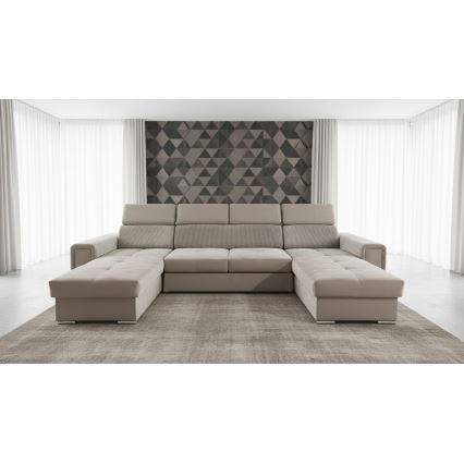 Canapea extensibilă SALVADA, colț universal în U, cu spațiu de depozitare, bej