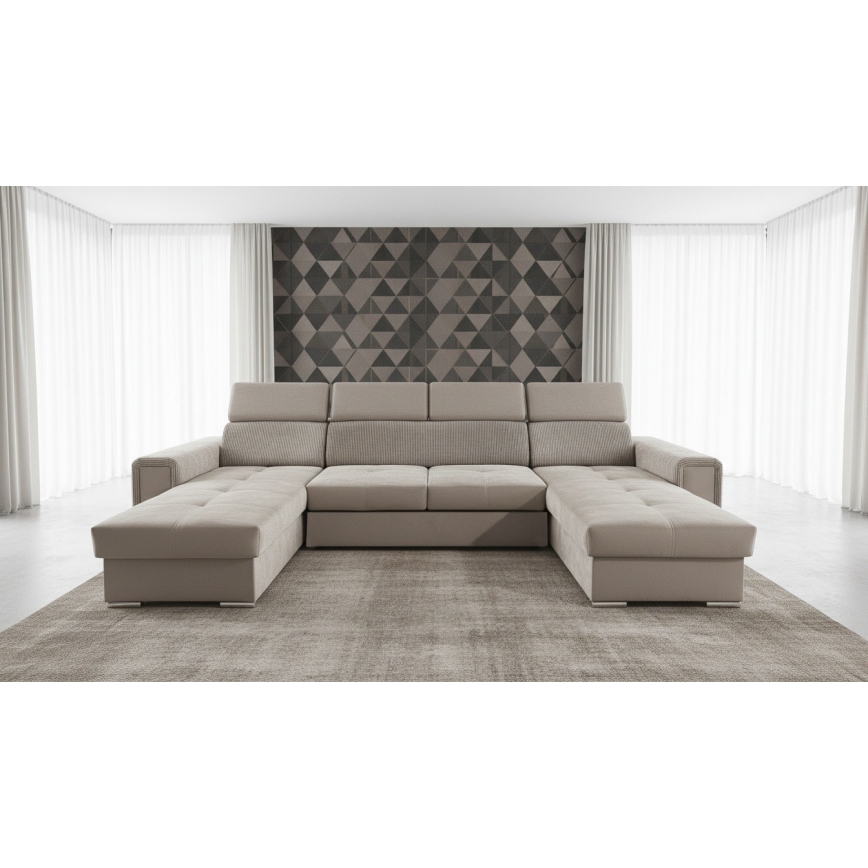 Canapea extensibilă SALVADA, colț universal în U, cu spațiu de depozitare, bej