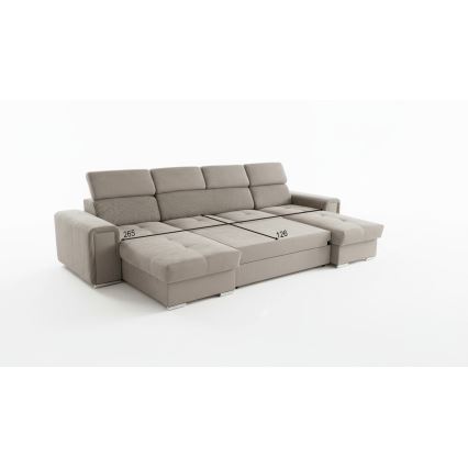 Canapea extensibilă SALVADA, colț universal în U, cu spațiu de depozitare, bej