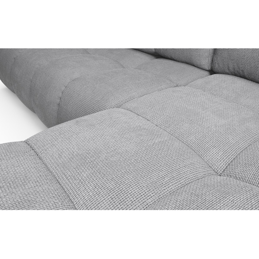 Colțar extensibil tapițat ALMADA, în formă de L, cu spațiu de depozitare, pe partea dreaptă, gri