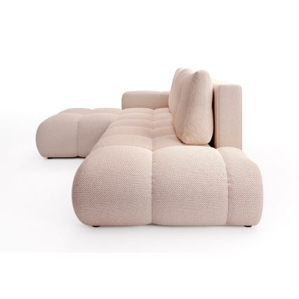 Colțar extensibil tapițat ALMADA, formă L, orientare stânga, cu spațiu de depozitare, roz