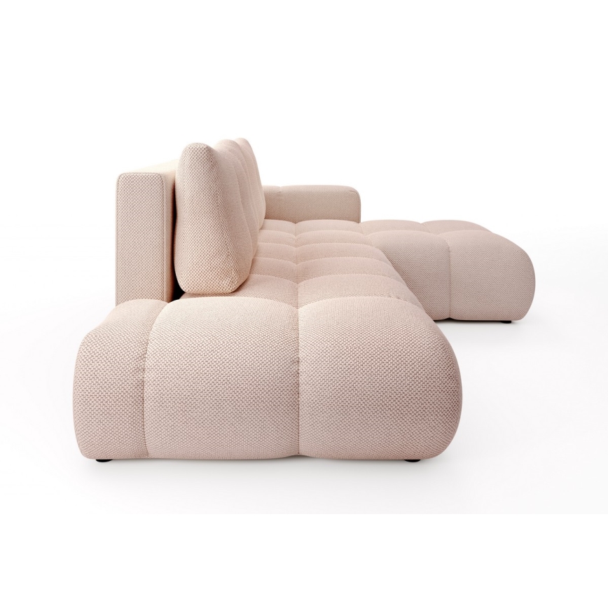 Colțar extensibil ALMADA, tapițat, în formă de L, cu spațiu de depozitare, partea dreaptă, roz