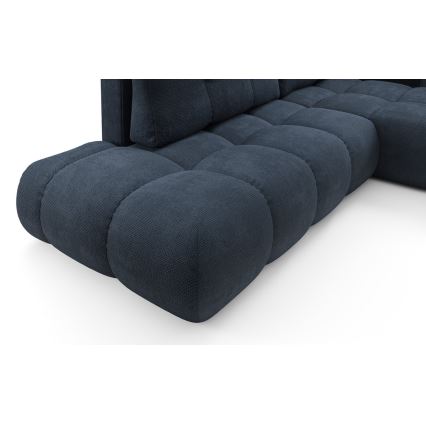 Colțar extensibil tapițat ALMADA, în L, cu spațiu de depozitare, orientare pe partea dreaptă, albastru