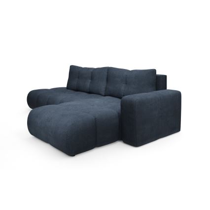 Colțar extensibil tapițat ALMADA, în L, cu spațiu de depozitare, orientare pe partea dreaptă, albastru